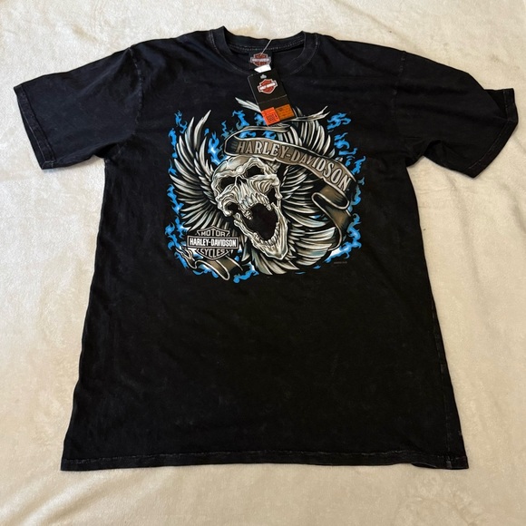 Harley-Davidson Black and Blue Skull Graphic Tee - Picture 1 of 3